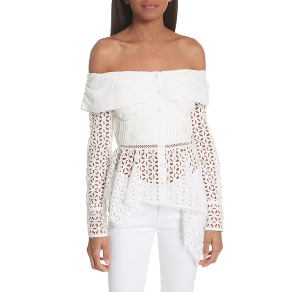 NWT Self portrait off shoulder eyelet asymmetrical top sz 8 - Picture 2 of 13